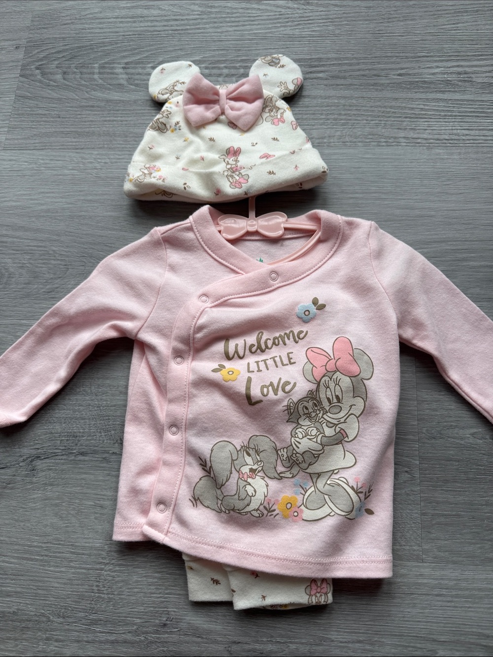 Baby Girls Pink Minnie Mouse Welcome Little Love Top & Hat Set